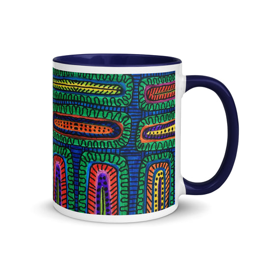 Retro Geometric Mug – Colorful Pop Art Pattern in Green, Blue, Purple & Orange – Duvencioglu