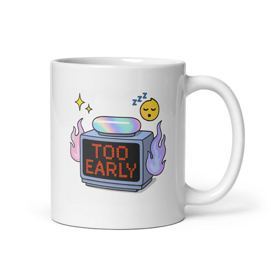 Too Early Alarm Mug – Pixel Clock Y2K Sleepy Funny Pastel Cup – Duvencioglu