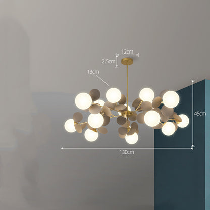 Nordic Minimalist Metal & Glass Chandelier – E27 Pendant Light (White/Grey/Color) – Duvencioglu