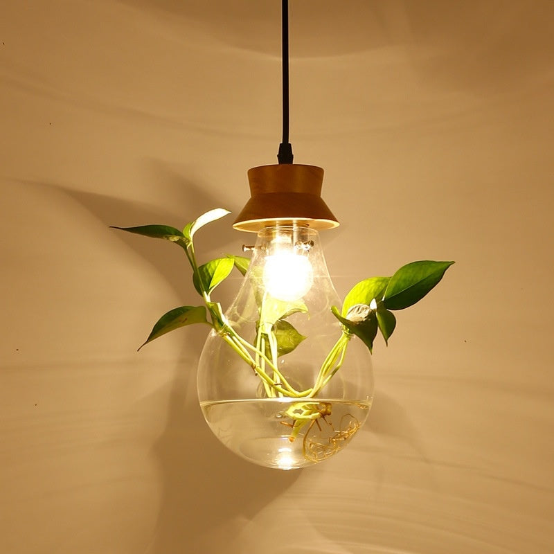 Aquarium-Style Glass & Wood LED Chandelier – 160 mm Single-Head Pendant – Duvencioglu