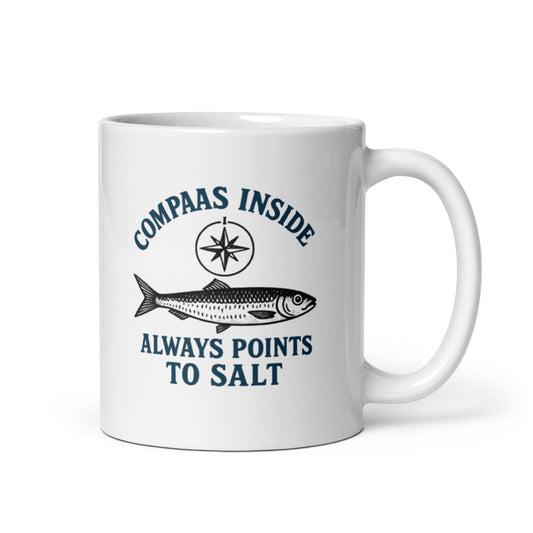 Compass Inside Mug – Nautical Sardine Humor Cup, Always Points to Salt – Duvencioglu