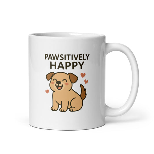 Pawsitively Happy Mug – Cute Dog Pun Gift for Joyful Pet Lovers – Duvencioglu