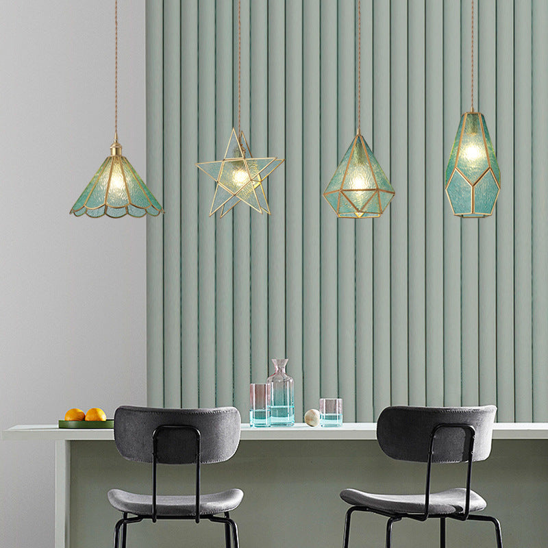 Nordic Brass Bay Window Glass LED Chandelier – Small Fish-Line Pendant Light – Duvencioglu