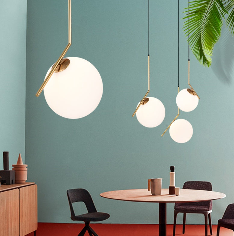 Nordic Single-Head Gold Glass Ball Chandelier – Modern Iron Pendant Light, 8″ & 10″ – Duvencioglu