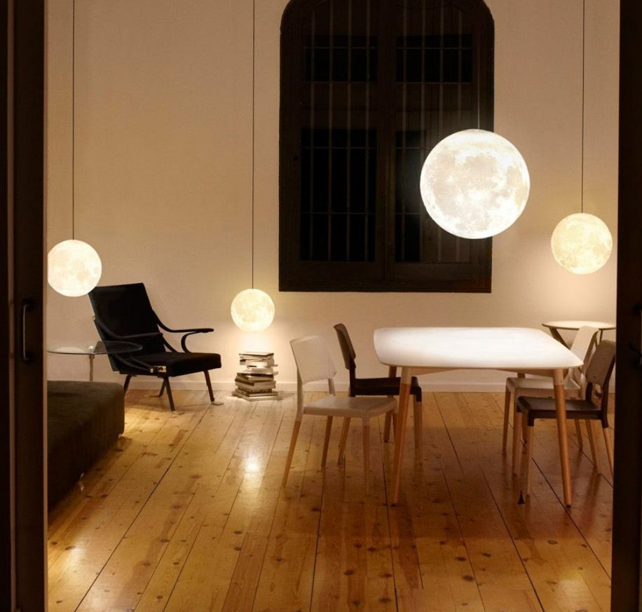 Moon Light 3D-Printed LED Pendant – Single-Head RGB Remote-Control Lamp – Duvencioglu