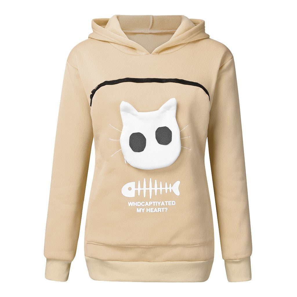 Women's Pet Holder Hoodie Sweatshirt - Cat & Small Dog Carrier Pocket Sweater – Duvencioglu