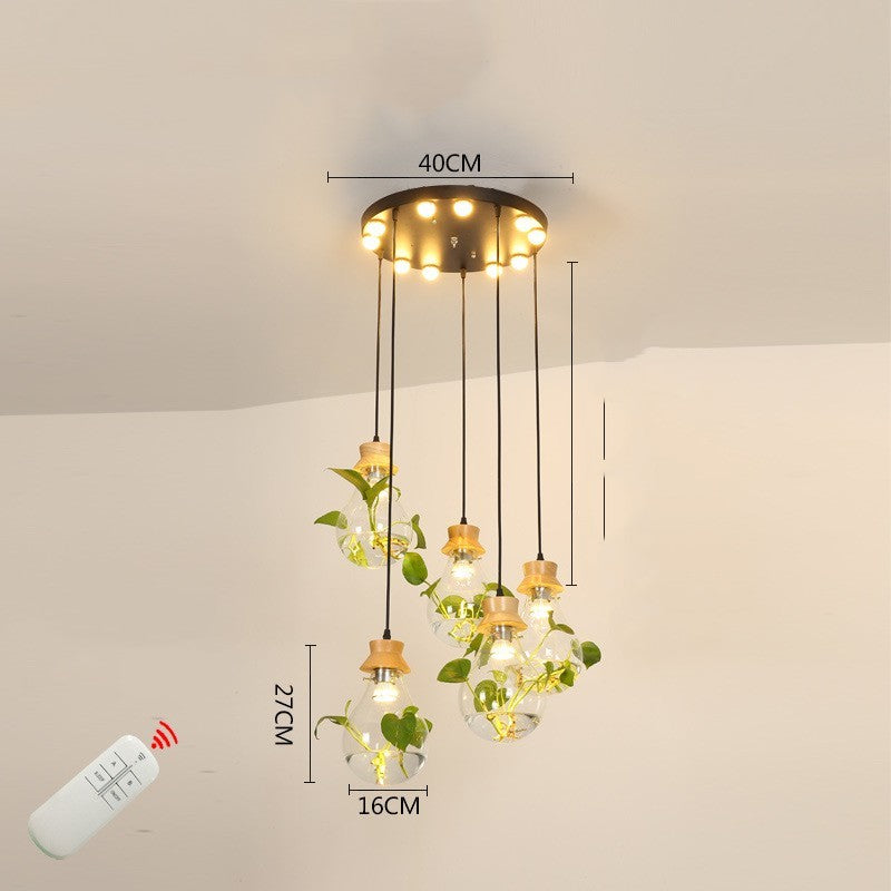 Aquarium-Style Glass & Wood LED Chandelier – 160 mm Single-Head Pendant – Duvencioglu