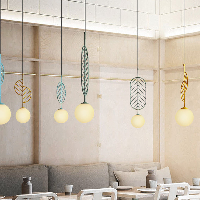 Nordic Macaron Leaf LED Chandelier – Half-Moon & Circular Pendant – Duvencioglu