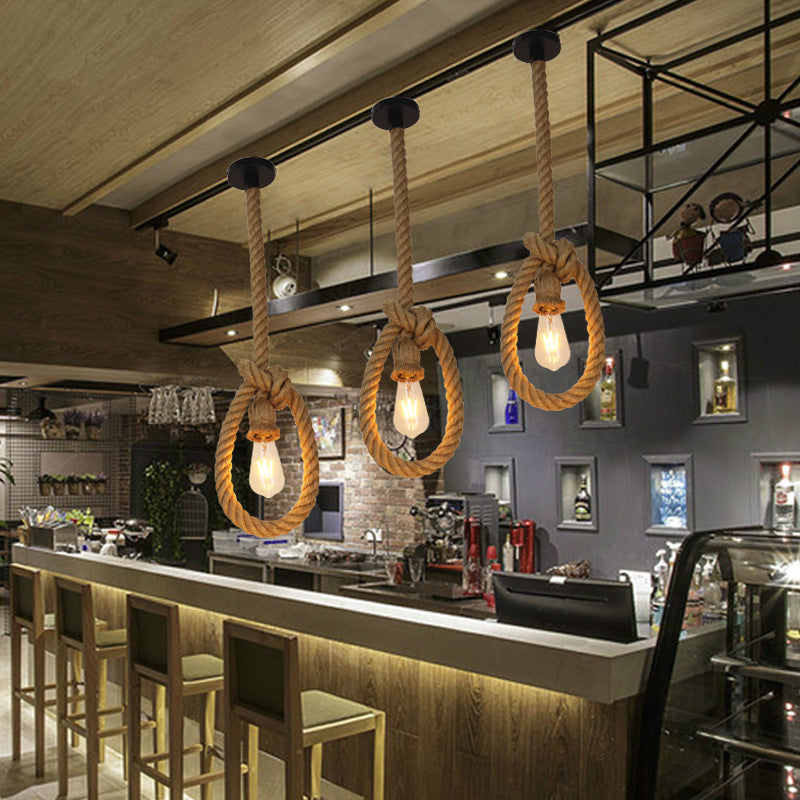 Retro Industrial Hemp-Rope Chandelier – Single & Double-Head Pendant – Duvencioglu