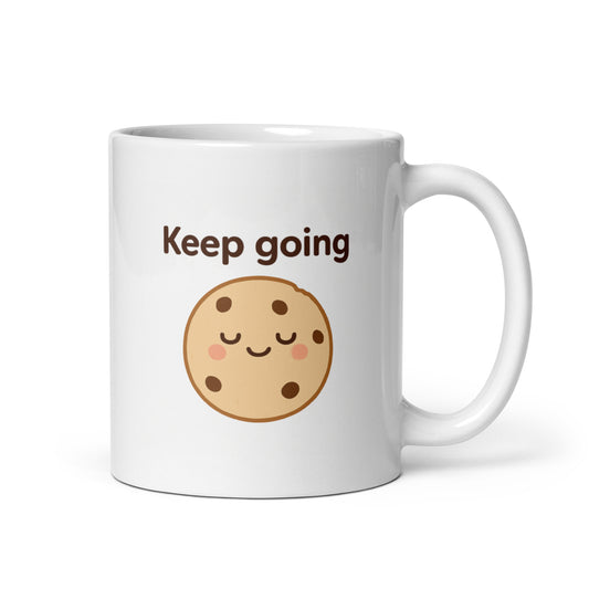 Keep Going Mug – Kawaii Cookie Design with Motivational Message – Duvencioglu