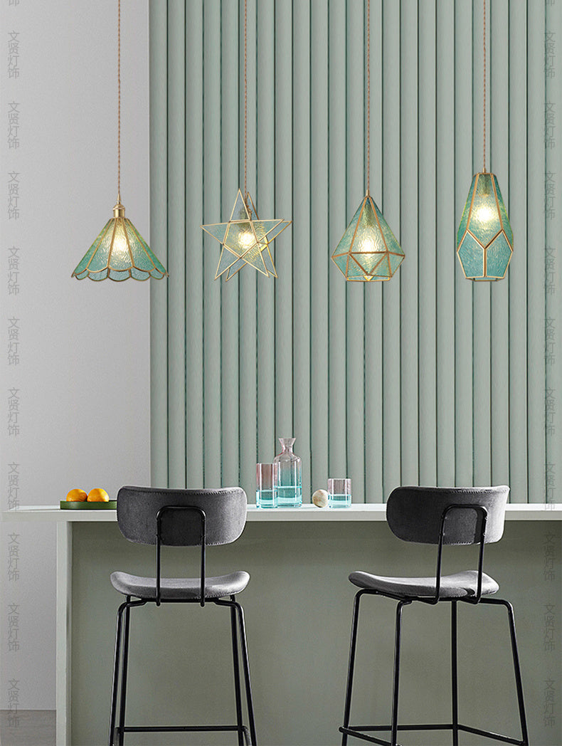 Nordic Brass Bay Window Glass LED Chandelier – Small Fish-Line Pendant Light – Duvencioglu