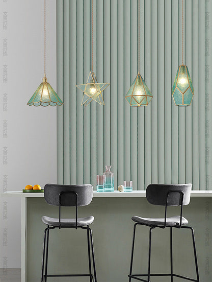 Nordic Brass Bay Window Glass LED Chandelier – Small Fish-Line Pendant Light – Duvencioglu