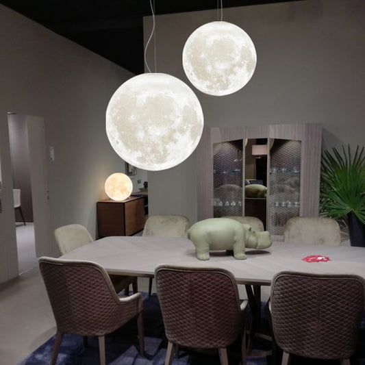 Moon Light 3D-Printed LED Pendant – Single-Head RGB Remote-Control Lamp – Duvencioglu