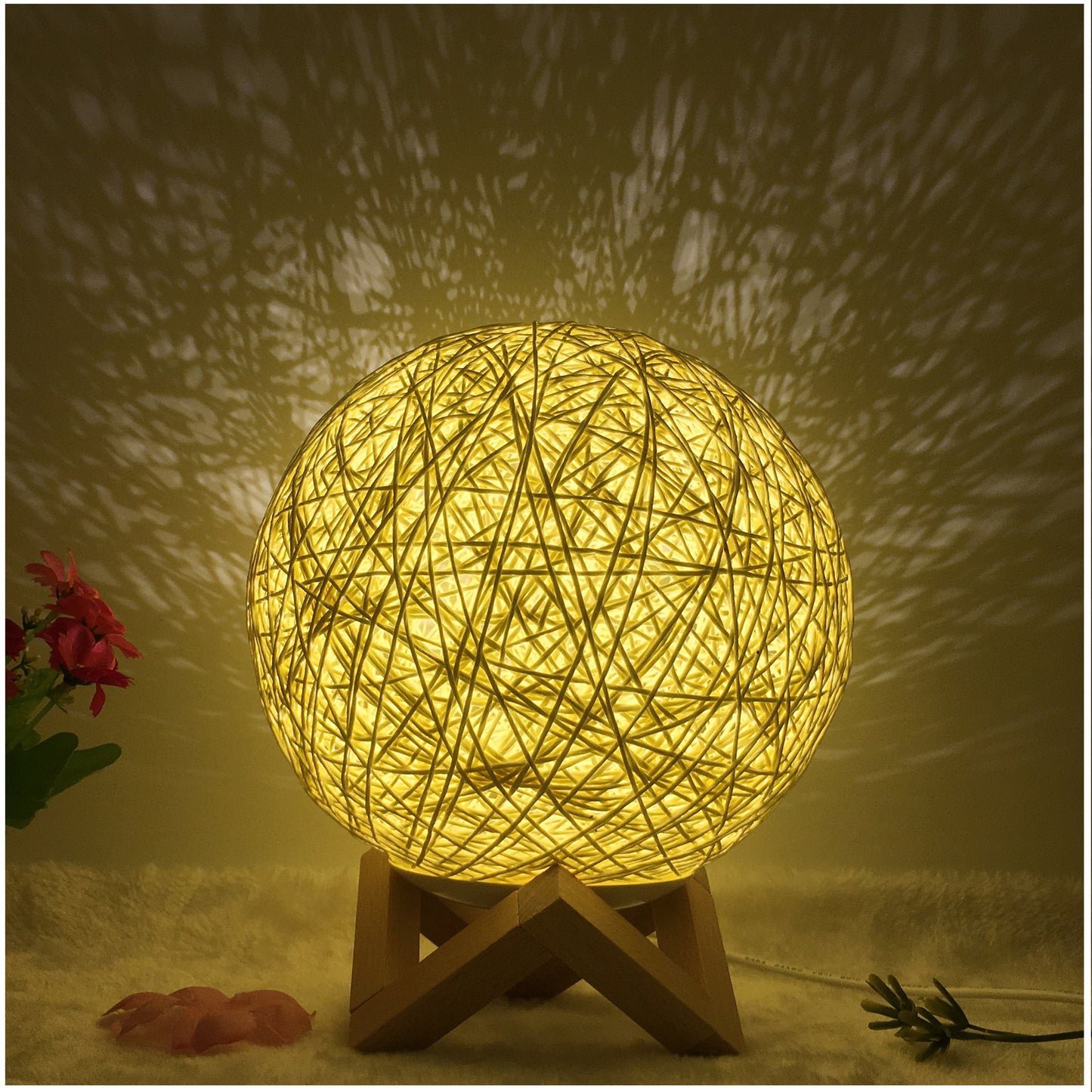 Creative Linen & Rattan Ball Table Lamp with Remote Control – Duvencioglu