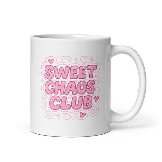 Sweet Chaos Club Mug – Y2K Coquette Aesthetic Cup, Glitter Pink Girl Gift – Duvencioglu