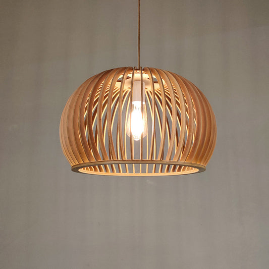 Nordic Wood Pumpkin Chandelier – Ø33 cm Half-Round Pendant – Duvencioglu