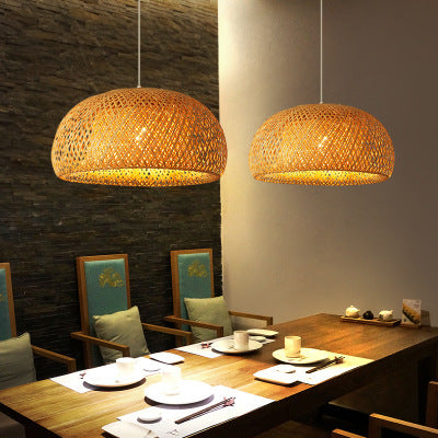 Bamboo-Woven Pastoral LED Chandelier – Ø180×300 mm Japanese Pendant – Duvencioglu