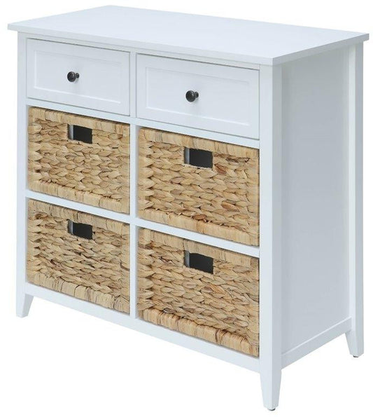 30" Wide White Wood Veneer Accent Chest - 6 Drawers & Basket Design – Duvencioglu