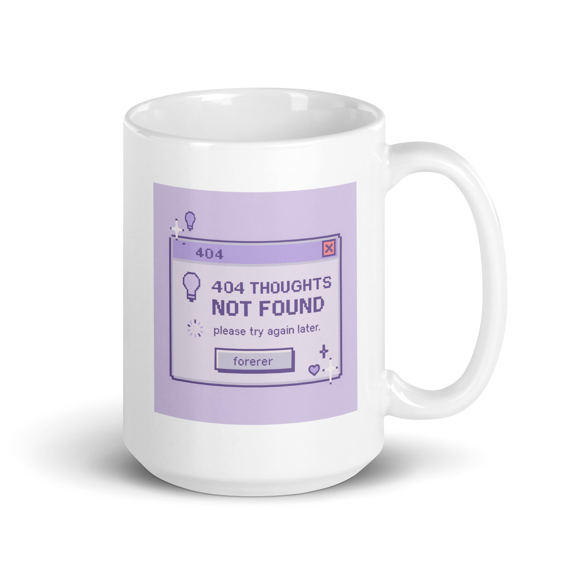 404 Thoughts Not Found Mug – Retro Computer Error Design – Glitchy Y2K Aesthetic – Funny Mental Lag Coffee Cup – Duvencioglu
