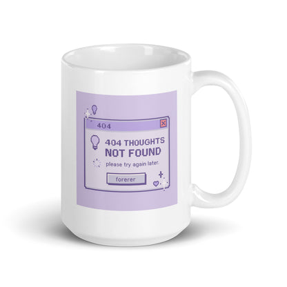 404 Thoughts Not Found Mug – Retro Computer Error Design – Glitchy Y2K Aesthetic – Funny Mental Lag Coffee Cup – Duvencioglu
