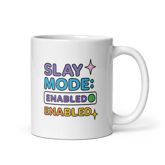 Slay Mode Enabled Mug – Bold Y2K Desktop Quote Gift for Confident Icons – Duvencioglu