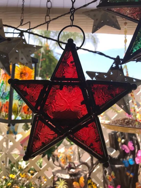 Handcrafted Moroccan-Style Star Lantern with Colorful Glass – Duvencioglu