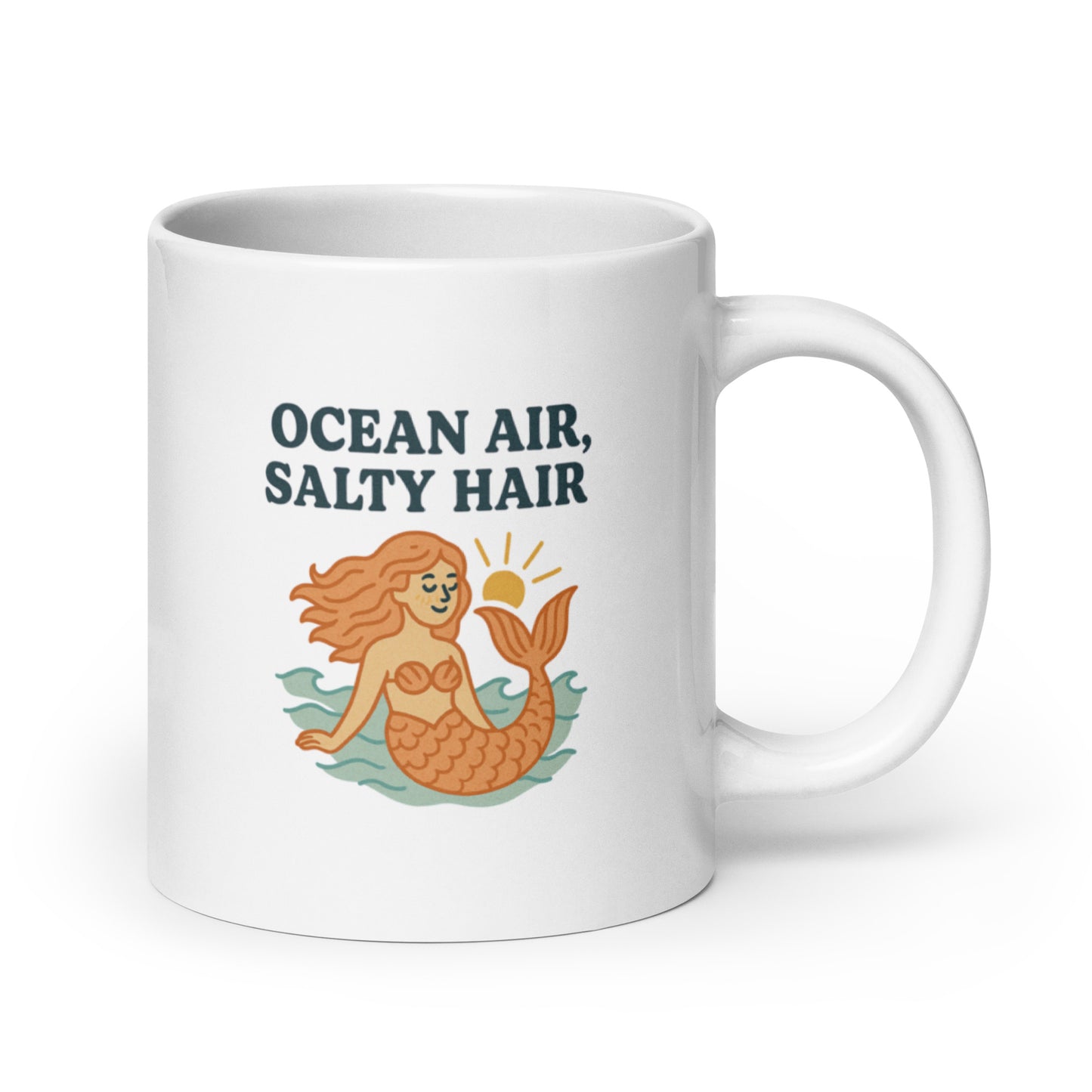 Ocean Air Salty Hair Mug – Retro Mermaid Coffee Cup, Coastal Beach Gift-Duvencioglu