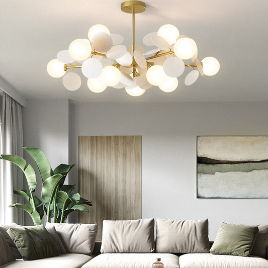 Nordic Minimalist Metal & Glass Chandelier – E27 Pendant Light (White/Grey/Color) – Duvencioglu