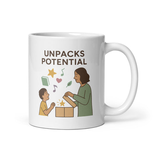 Unpacks Potential Mug – Inspirational Teacher Gift – Unlocking Student Strength Design – Soft Empowerment Coffee Cup – Duvencioglu