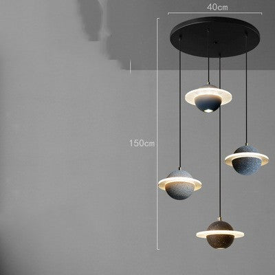 Modern Red Planet LED Chandelier – Single-Head Marble Pendant – Duvencioglu