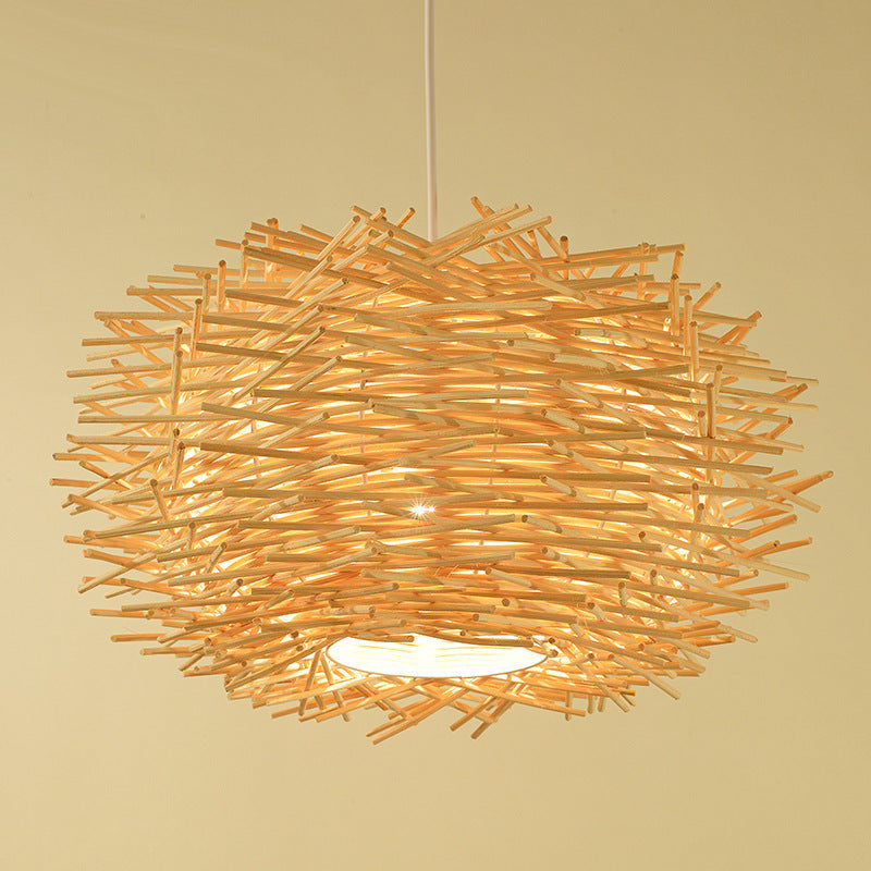 Personalized Pastoral Bamboo Rattan Birdcage Chandelier – 30 cm Southeast Asian Hanging Light – Duvencioglu