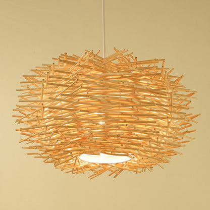 Personalized Pastoral Bamboo Rattan Birdcage Chandelier – 30 cm Southeast Asian Hanging Light – Duvencioglu