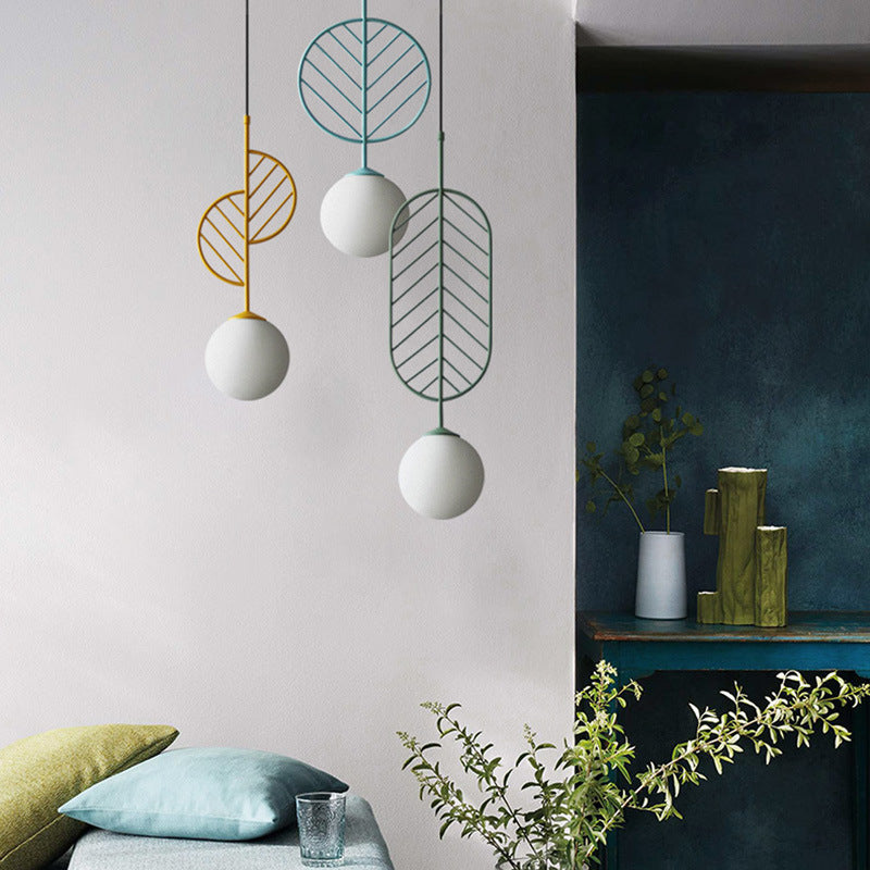 Nordic Macaron Leaf LED Chandelier – Half-Moon & Circular Pendant – Duvencioglu