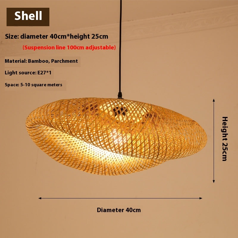 Zen Bamboo Tea-Room Chandelier – Ø 40 cm Chinese-Style Pendant – Duvencioglu