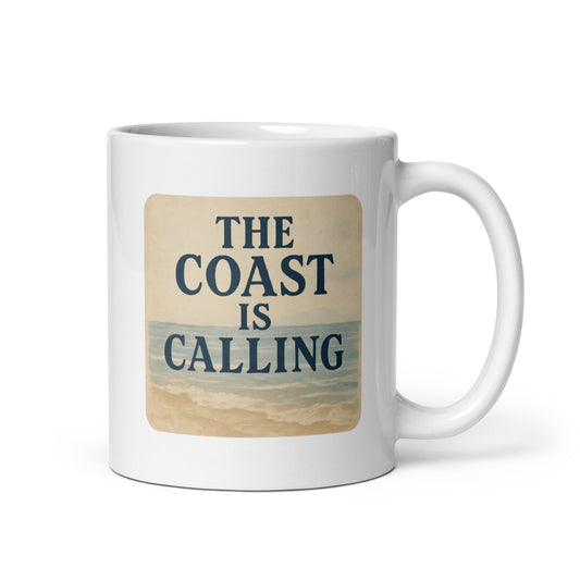 The Coast is Calling Mug – Vintage Seaside Quote Cup, Nautical Escape Gift – Duvencioglu