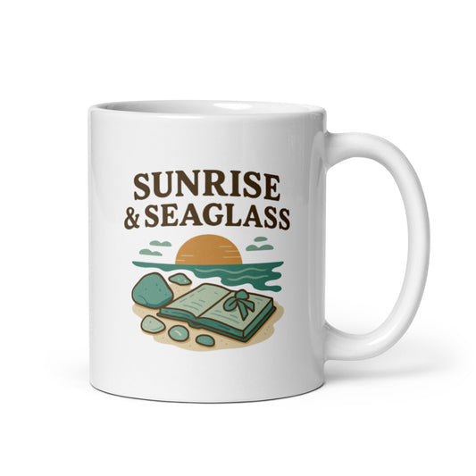 Sunrise & Seaglass Mug – Soft Coastal Morning Cup, Tranquil Beach Gift – Duvencioglu