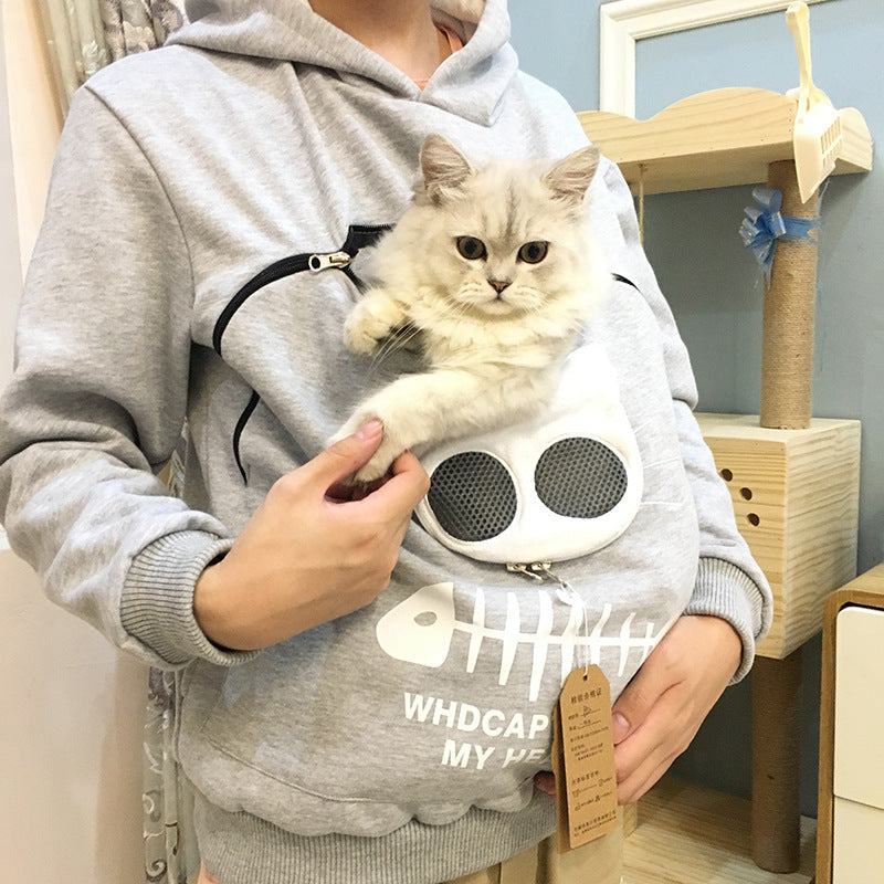 Women's Pet Holder Hoodie Sweatshirt - Cat & Small Dog Carrier Pocket Sweater – Duvencioglu