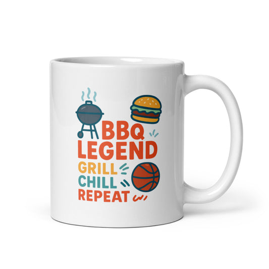 BBQ Legend Dad Mug – Grill Chill Repeat Design – Funny Father&#39;s Day Gift – Backyard BBQ Coffee Cup – Grill Master Present – Duvencioglu
