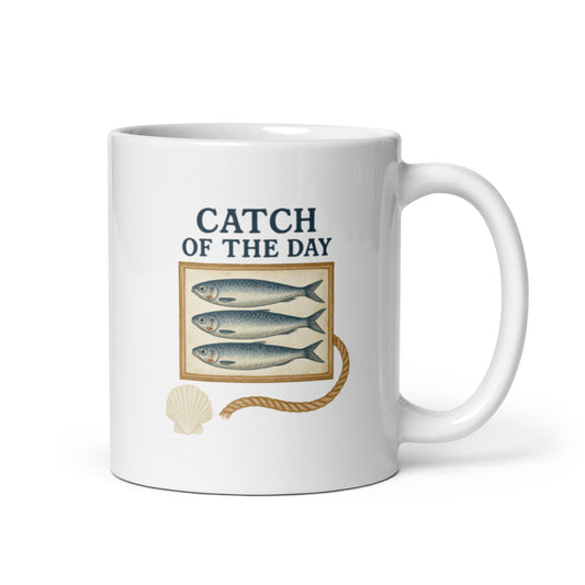 Catch of the Day Mug – Nautical Coastal Coffee Cup, Sardine Art Ceramic Gift – Duvencioglu