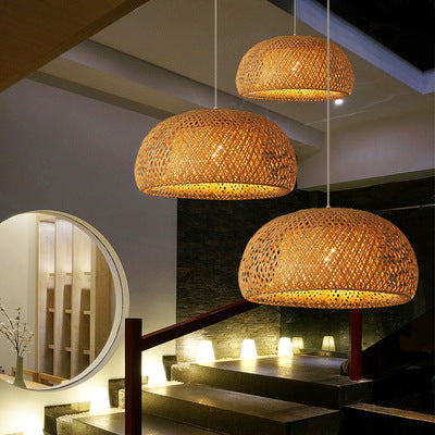 Bamboo-Woven Pastoral LED Chandelier – Ø180×300 mm Japanese Pendant – Duvencioglu
