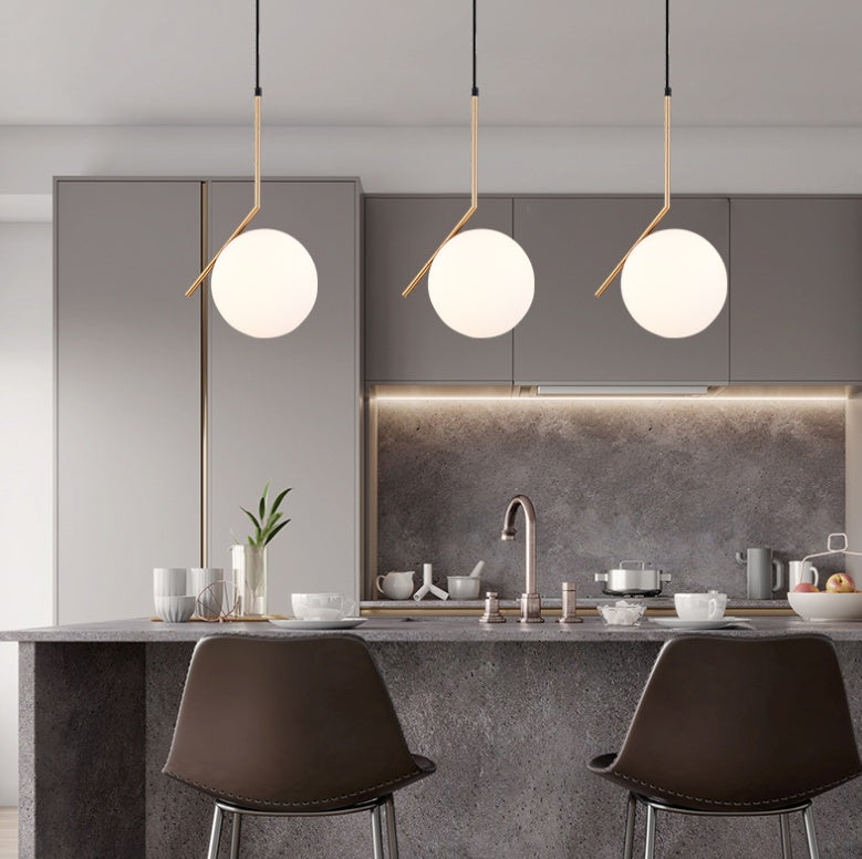 Nordic Single-Head Gold Glass Ball Chandelier – Modern Iron Pendant Light, 8″ & 10″ – Duvencioglu