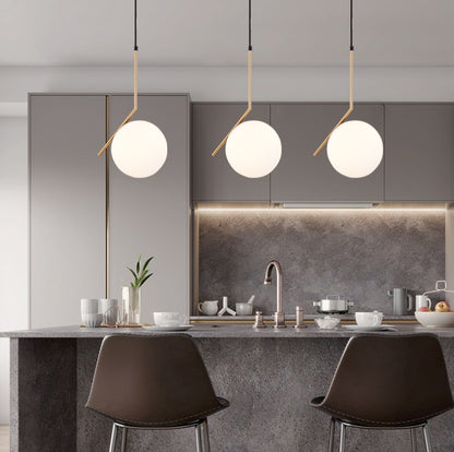 Nordic Single-Head Gold Glass Ball Chandelier – Modern Iron Pendant Light, 8″ & 10″ – Duvencioglu