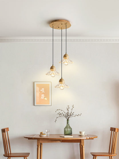 Nordic Solid Wood & Glass 3-Head Chandelier – Modern Minimalist Pendant – Duvencioglu