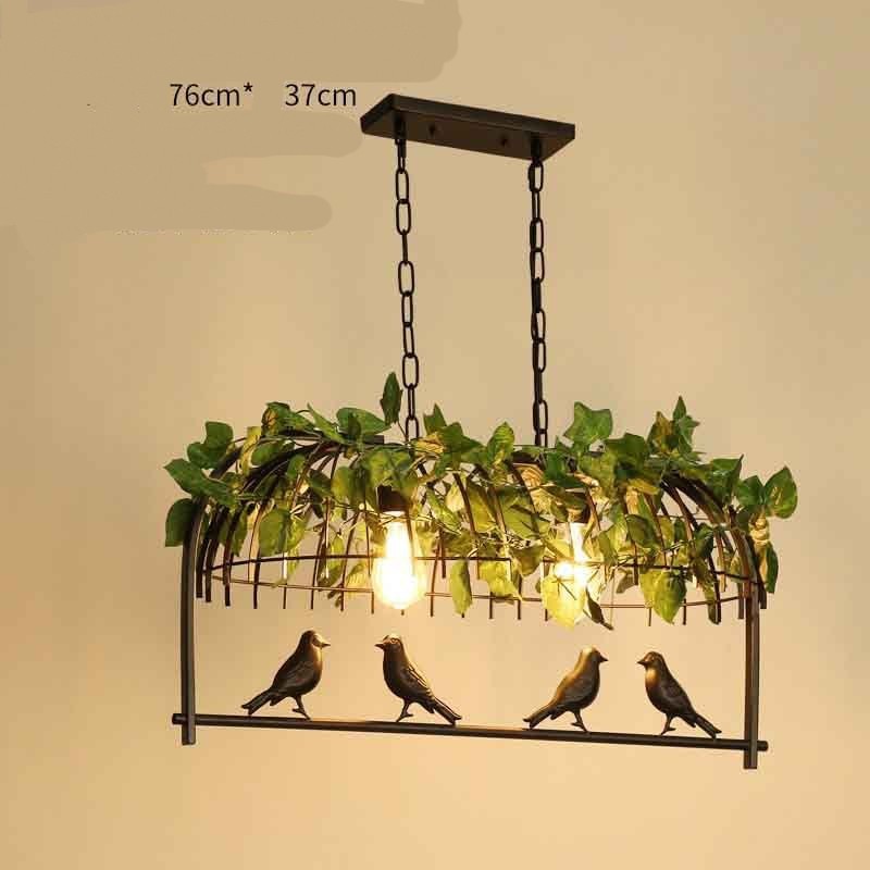 American Walnut & Iron Bar Chandelier – Bird Accent Pendant – Duvencioglu