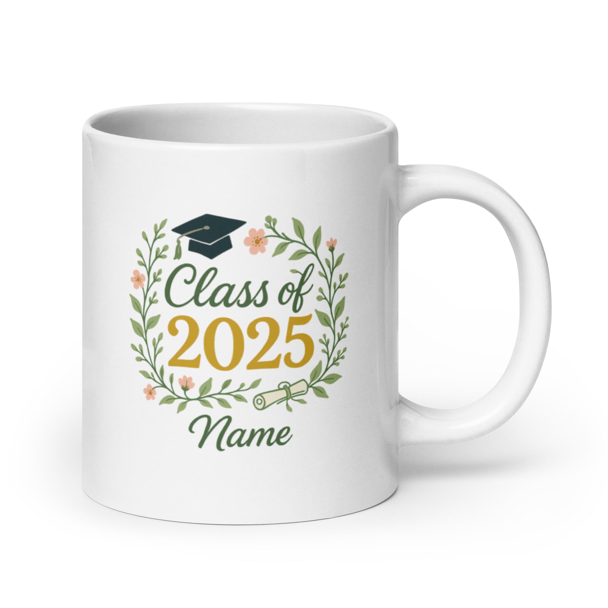 Floral Class of 2025 Graduation Mug – Personalized Name Botanical Gift – Nature-Inspired Grad Cup – Duvencioglu