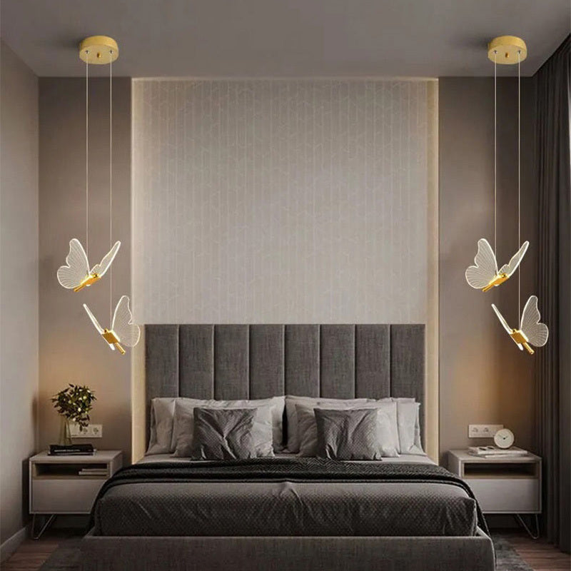 Butterfly-Accent Linear LED Chandelier – Modern Minimalist Bedside Pendant – Duvencioglu