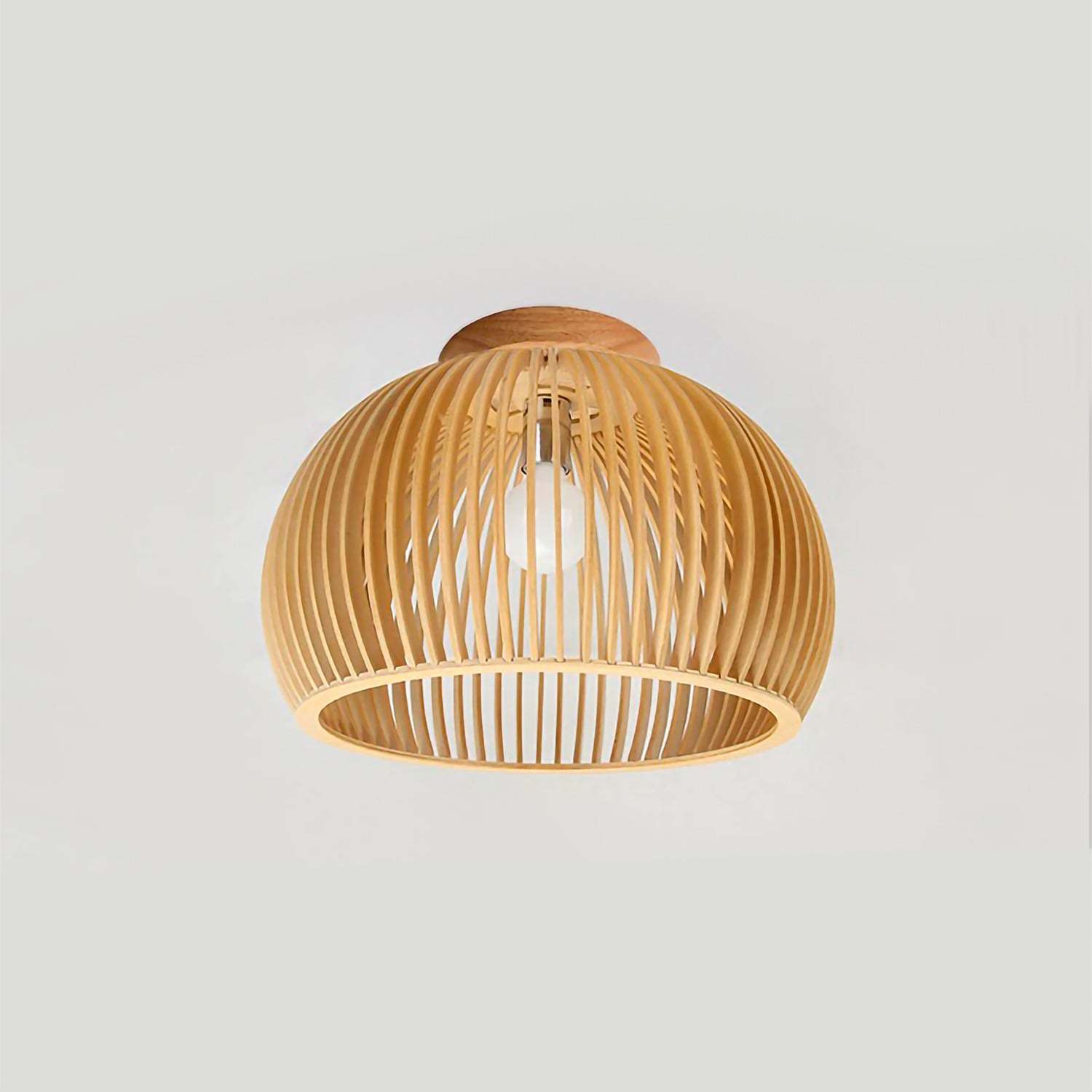 Nordic Wood Pumpkin Chandelier – Ø33 cm Half-Round Pendant – Duvencioglu