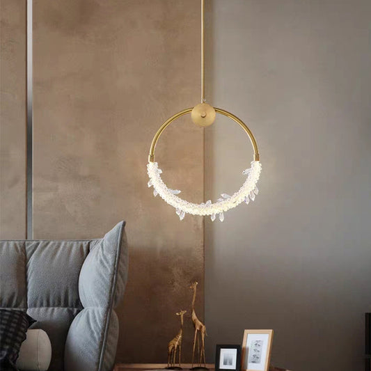 Copper & Crystal Moon Shadow Chandelier – 36 cm Bedside Pendant – Duvencioglu