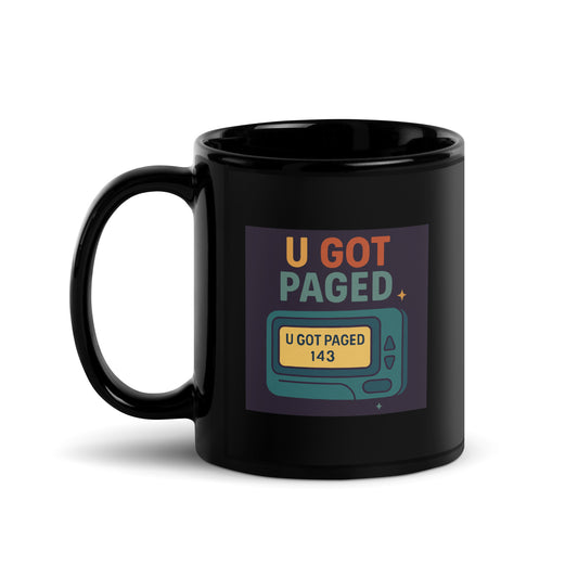 U Got Paged Mug – Retro Pager Design with 143 Message – 90s Nostalgia Gift – Vintage Throwback Coffee Cup Black Glossy Mug – Duvencioglu