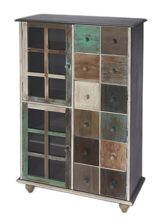 32" Brown & Dark Brown Solid Wood Accent Chest - 2 Drawers & Cabinet – Duvencioglu